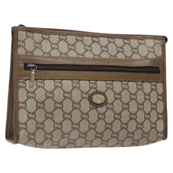 GUCCI GG Plus Supreme Clutch Bag PVC Leather Beige Auth bs25739 - Picture 1 of 16